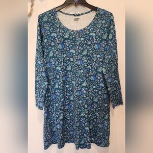 Lands' End Blue and Green Floral Long Sleeve Top